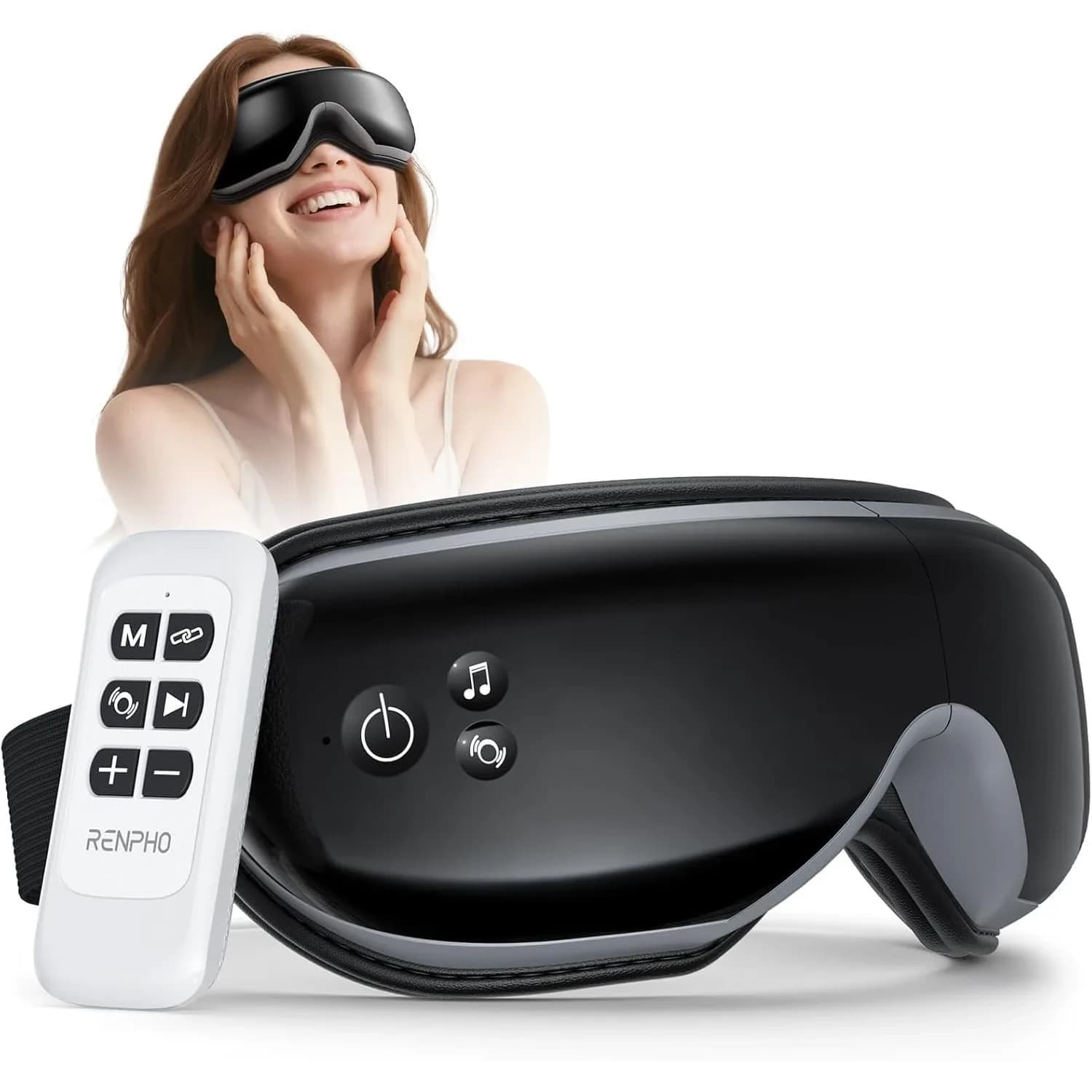 RENPHO Eye Massager with Heat and Cooling, Birthday Gifts for Mom Dad Women Men Heated Eye Mask for Migraine Relief Reduce Strain Improve Sleep Eyeris 2 — Black
