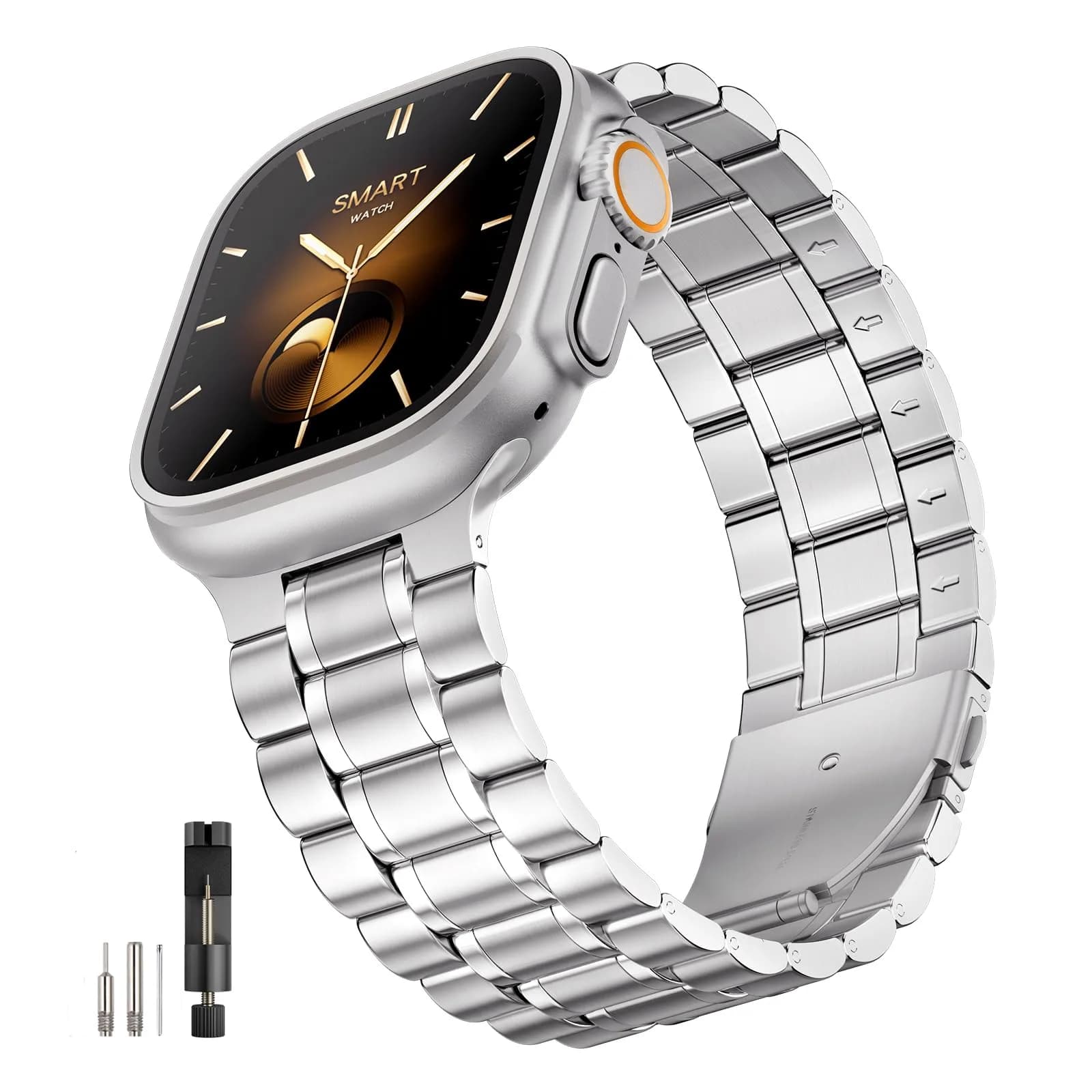Bestig Stainless Steel Metal Band Compatible with Apple Watch Series 1-11, Ultra 3/2/1, SE 3/2/1 (42mm/44mm/45mm/46mm/49mm) | Adjustable Link Bracelet — 49mm/46mm/45mm/44mm/42mm(series 3 2 1)