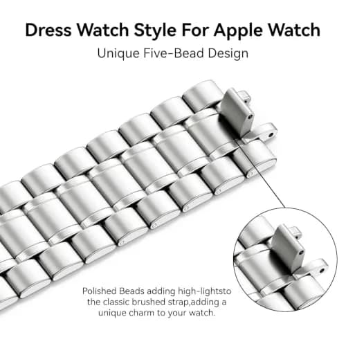 Bestig Stainless Steel Metal Band Compatible with Apple Watch Series 1-11, Ultra 3/2/1, SE 3/2/1 (42mm/44mm/45mm/46mm/49mm) | Adjustable Link Bracelet thumbnail 2