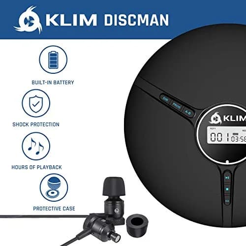 KLIM Discman Portable CD Player with Headphones, Built-in Battery, 14-Hour Playtime | Black thumbnail 3