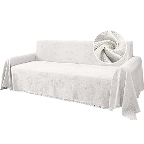 H.VERSAILTEX Cotton Jacquard Sofa Cover XX-Large 231cm (91") x 340cm (134") | Thick Woven Geometric Pattern with Tassels thumbnail 1
