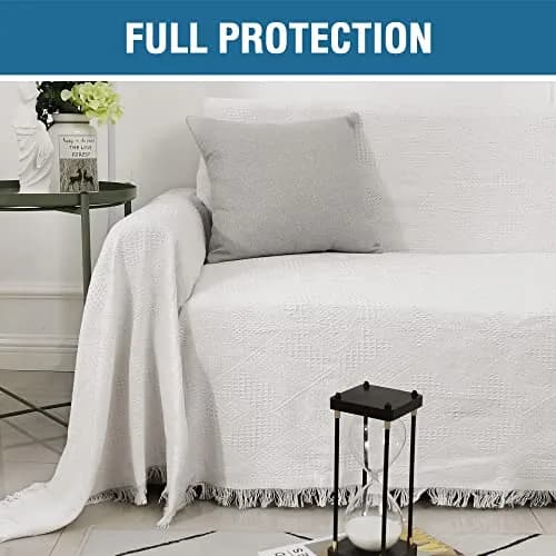 H.VERSAILTEX Cotton Jacquard Sofa Cover XX-Large 231cm (91") x 340cm (134") | Thick Woven Geometric Pattern with Tassels thumbnail 4