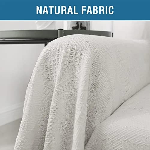 H.VERSAILTEX Cotton Jacquard Sofa Cover XX-Large 231cm (91") x 340cm (134") | Thick Woven Geometric Pattern with Tassels thumbnail 2
