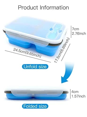 fancyfree Collapsible Silicone Benton Container, Leakproof Lunch Box with 3 Compartments, BPA Free Food Storage (Blue) | Space-Saving & Safe thumbnail 2