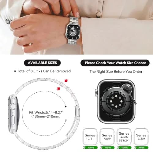 Bestig Metal Band Compatible with Apple Watch Series 11/10/9/8/7/6/5/4/SE 38mm-42mm | Dressier Stainless Steel thumbnail 6