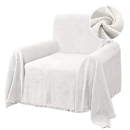 H.VERSAILTEX Cotton Sofa Cover Medium 180cm x 231cm (71" x 91") | Thick Woven Jacquard with Tassels thumbnail 1