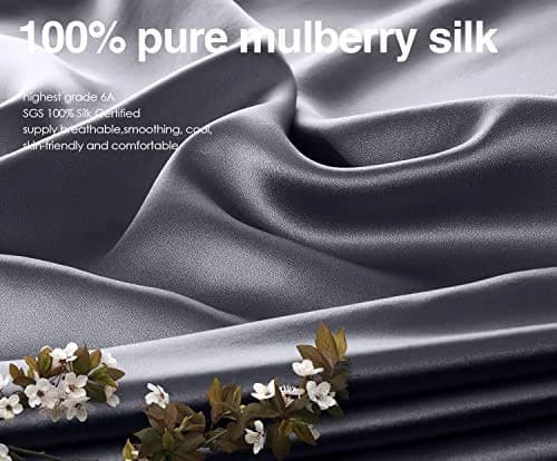J JIMOO 100% Mulberry Silk Pillowcase for Hair and Skin | Breathable 19 Momme King Size 20"×36" Dark Grey thumbnail 2