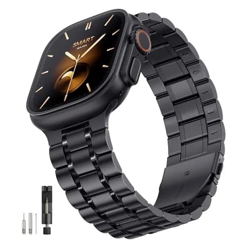 Bestig Stainless Steel Metal Band Compatible with Apple Watch Series 1-11, Ultra 3/2/1, SE 3/2/1 (42/44/45/46/49mm) | Adjustable Link Bracelet thumbnail 1