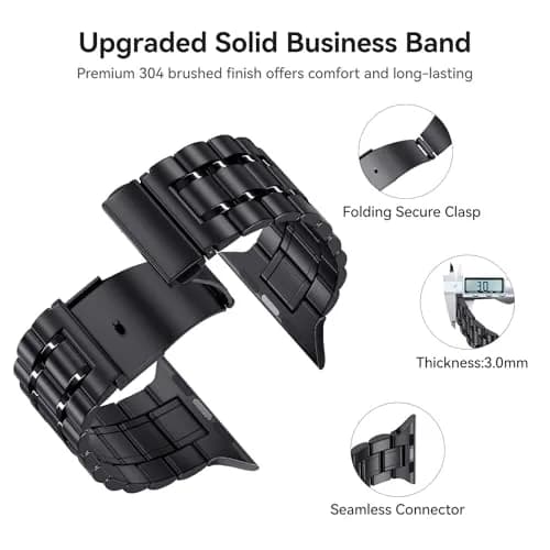 Bestig Stainless Steel Metal Band Compatible with Apple Watch Series 1-11, Ultra 3/2/1, SE 3/2/1 (42/44/45/46/49mm) | Adjustable Link Bracelet thumbnail 4