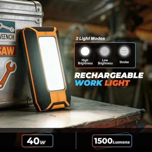 innofox 2-Pack LED Rechargeable Magnetic Work Light 1500 Lumens | Versatile & Durable, 3 Modes, USB Power Bank, Drop-Tested thumbnail 2
