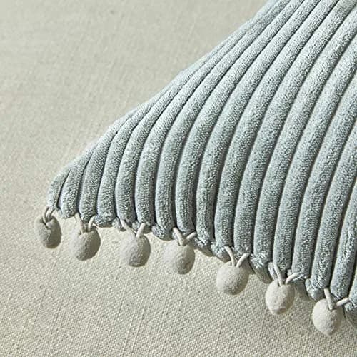 Fancy Homi 18x18 Inch Grey Corduroy Decorative Pillow Cover Pack of 2 | Farmhouse Accent with Pom-poms (70-120 chars) thumbnail 4