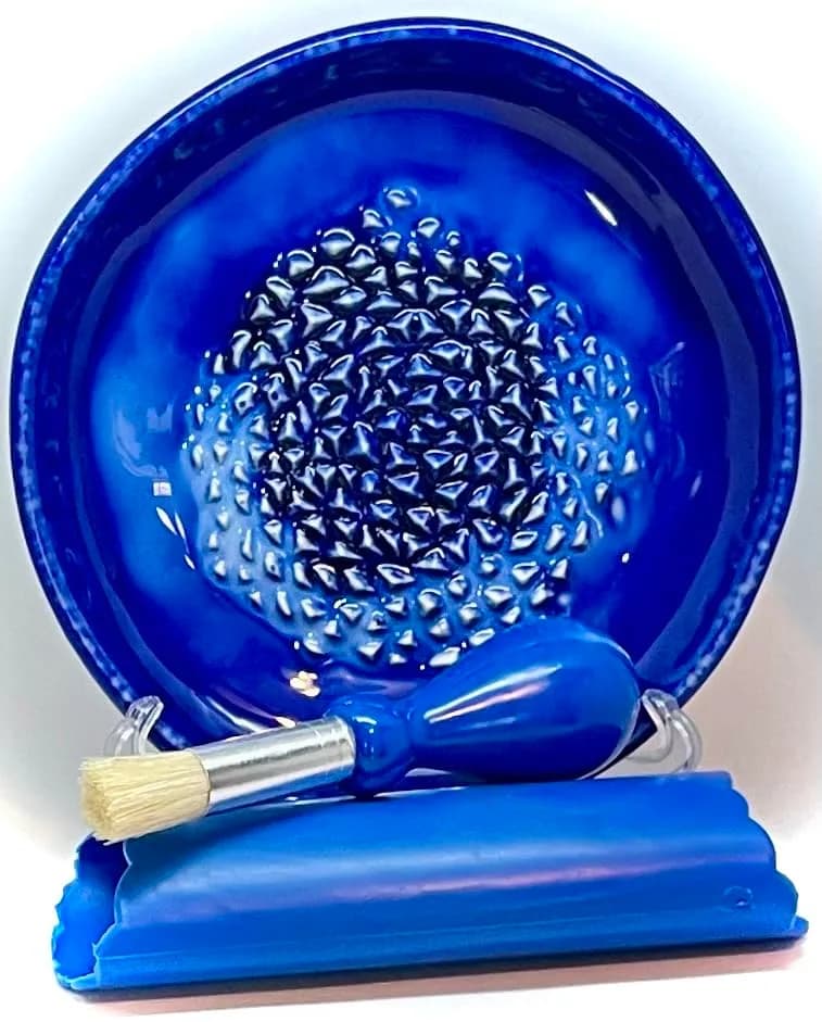 BonCera Ceramic Garlic Grater Plate 4-Piece Set - Blue Ocean Glazed | Versatile Kitchen Tool for Garlic, Ginger & Fruits thumbnail 2