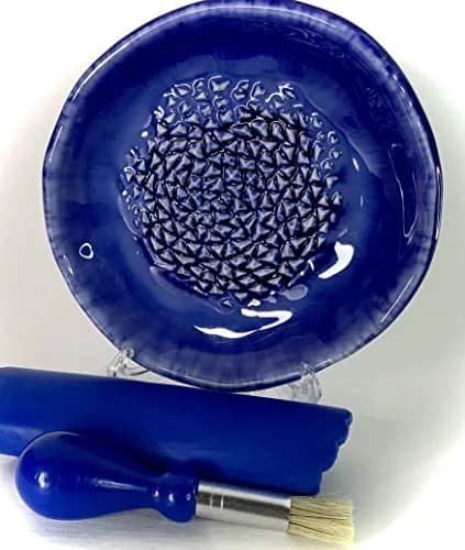 BonCera Ceramic Garlic Grater Plate 4-Piece Set - Blue Ocean Glazed | Versatile Kitchen Tool for Garlic, Ginger & Fruits thumbnail 5