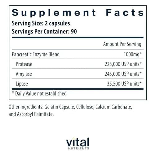 Vital Nutrients Pancreatic Enzymes 1000mg 180 Capsules | Supports Digestion & Nutrient Absorption thumbnail 2