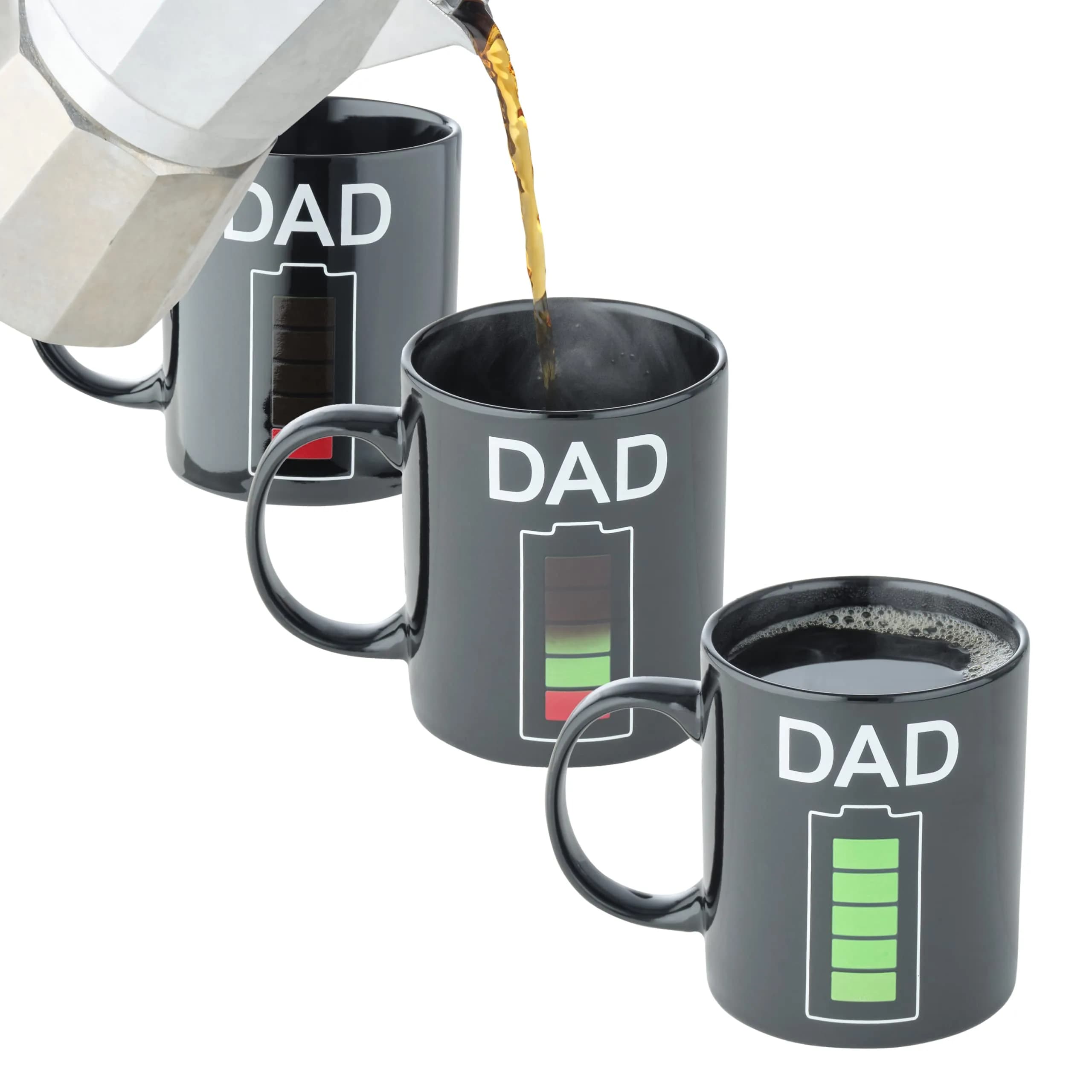 Light Autumn Changing Color Mug - Heat Activated Battery Design - 11oz Ceramic Coffee Cup | Gifts for Dad from Daughter — Black | Heat Change