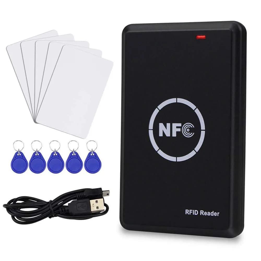 LEXI RFID NFC Duplicator NS106 with 5 T5577 & 5 UID Key Cards | USB Interface, 125KHz/13.56MHz Dual Frequency Copier — Black