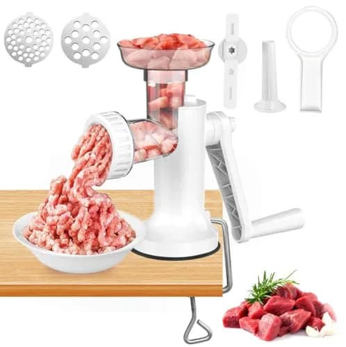 LHS Manual Meat Grinder White with Table Clamp & Sausage Stuffer | Multi-Function Kitchen Tool (3-in-1) thumbnail 1