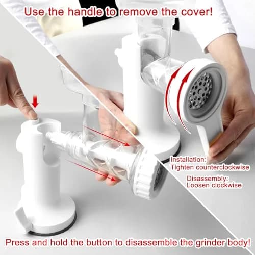 LHS Manual Meat Grinder White with Table Clamp & Sausage Stuffer | Multi-Function Kitchen Tool (3-in-1) thumbnail 4