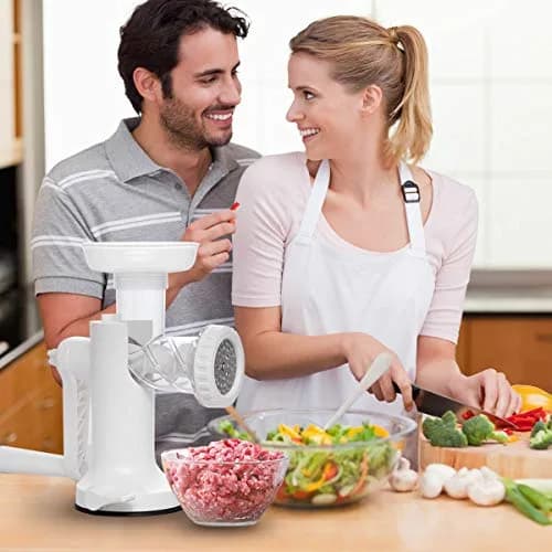 LHS Manual Meat Grinder White with Table Clamp & Sausage Stuffer | Multi-Function Kitchen Tool (3-in-1) thumbnail 8