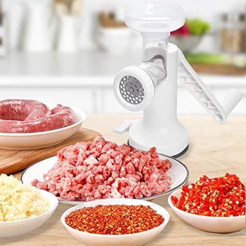 LHS Manual Meat Grinder White with Table Clamp & Sausage Stuffer | Multi-Function Kitchen Tool (3-in-1) thumbnail 2