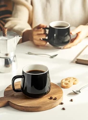 Teocera Black 12 oz Ceramic Coffee Mug Set of 4 with Large Handles | Smooth Porcelain for Hot & Cold Drinks thumbnail 7