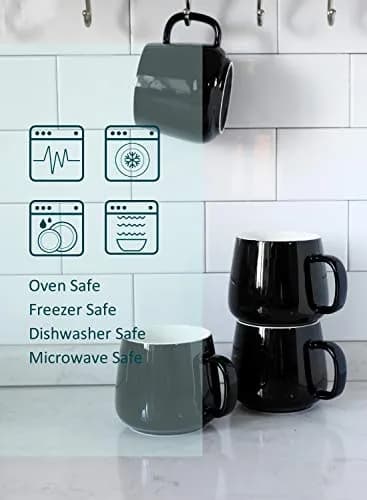 Teocera Black 12 oz Ceramic Coffee Mug Set of 4 with Large Handles | Smooth Porcelain for Hot & Cold Drinks thumbnail 10