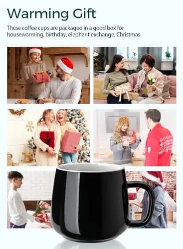 Teocera Black 12 oz Ceramic Coffee Mug Set of 4 with Large Handles | Smooth Porcelain for Hot & Cold Drinks thumbnail 4