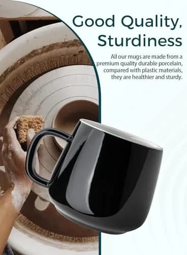 Teocera Black 12 oz Ceramic Coffee Mug Set of 4 with Large Handles | Smooth Porcelain for Hot & Cold Drinks thumbnail 5