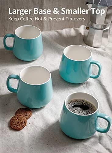 Teocera 12 oz Ceramic Coffee Mugs Set of 4 with Large Handles | Smooth Porcelain, Dishwasher Safe, Turquoise thumbnail 6