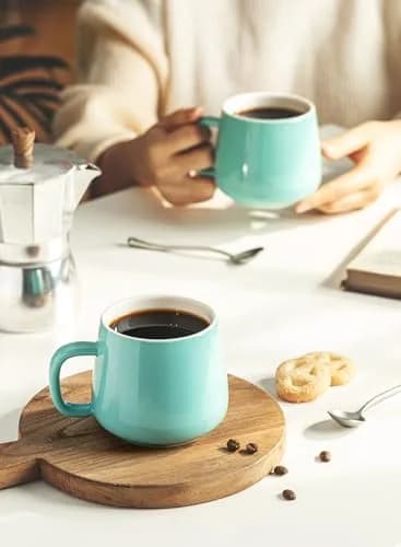 Teocera 12 oz Ceramic Coffee Mugs Set of 4 with Large Handles | Smooth Porcelain, Dishwasher Safe, Turquoise thumbnail 7