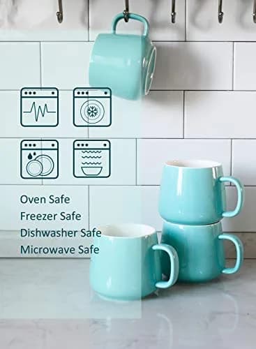 Teocera 12 oz Ceramic Coffee Mugs Set of 4 with Large Handles | Smooth Porcelain, Dishwasher Safe, Turquoise thumbnail 9