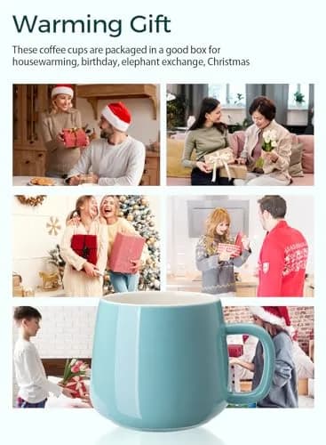 Teocera 12 oz Ceramic Coffee Mugs Set of 4 with Large Handles | Smooth Porcelain, Dishwasher Safe, Turquoise thumbnail 4