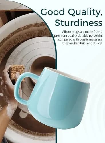 Teocera 12 oz Ceramic Coffee Mugs Set of 4 with Large Handles | Smooth Porcelain, Dishwasher Safe, Turquoise thumbnail 5