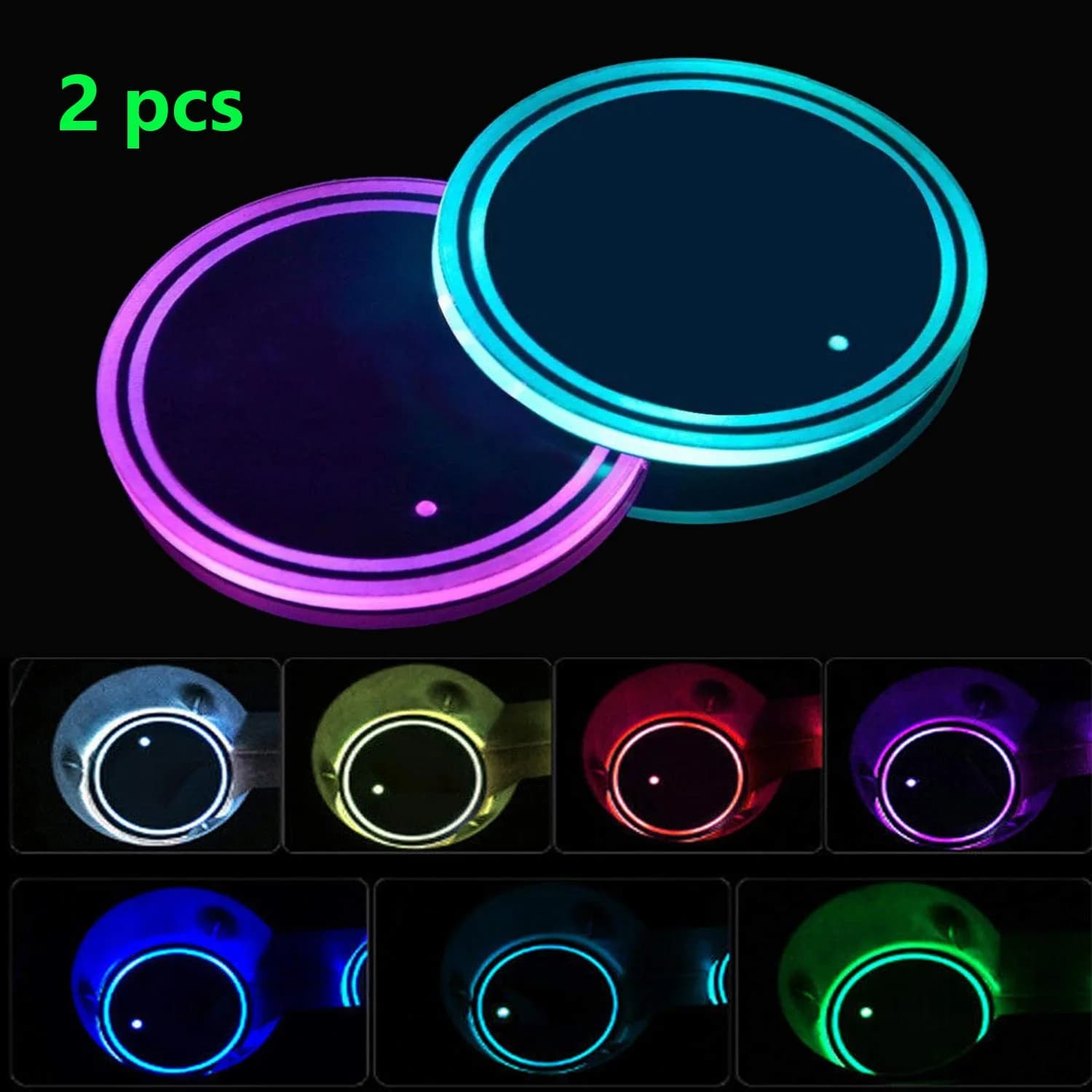 WedFeir LED Cup Holder Lights 7cm (2.75in) Round | 7 Colors & 3 Modes for Car Interior Atmosphere - view 5