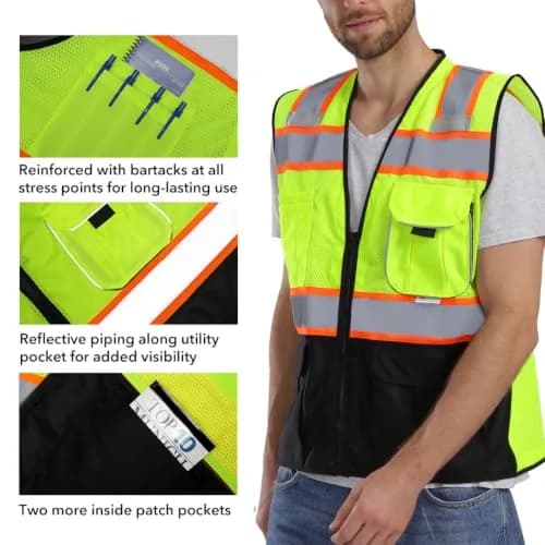 Dib Safety Reflective Safety Vest Made with 3M Tape, Yellow and Black S | ANSI Class 2, Heavy Duty Reflectivity thumbnail 4