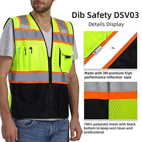 Dib Safety Reflective Safety Vest Made with 3M Tape, Yellow and Black S | ANSI Class 2, Heavy Duty Reflectivity thumbnail 3