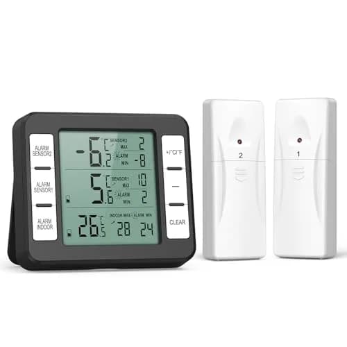 ORIA Wireless Refrigerator Thermometer with 2 Sensors & Alarm, Black | Indoor/Outdoor -40°C to 60°C thumbnail 1