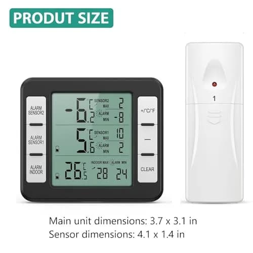 ORIA Wireless Refrigerator Thermometer with 2 Sensors & Alarm, Black | Indoor/Outdoor -40°C to 60°C thumbnail 7