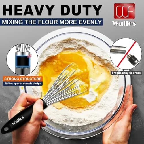 Walfos Stainless Steel Balloon Whisk Set (7"+9"+11") | 3-Piece Heavy Duty Egg Frother for Cooking thumbnail 4