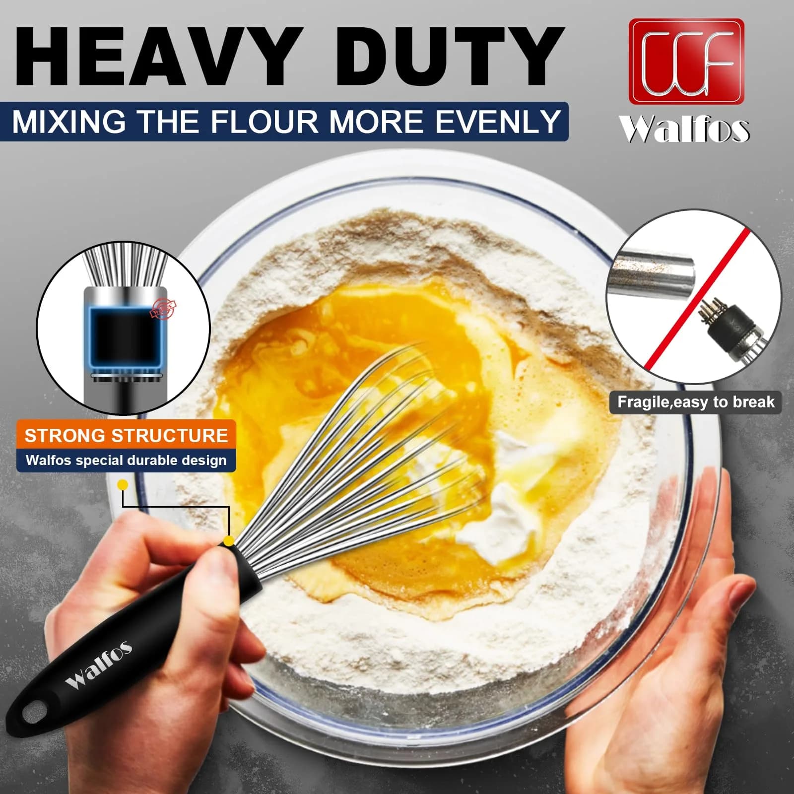 Walfos Stainless Steel Balloon Whisk Set (7"+9"+11") | 3-Piece Heavy Duty Egg Frother for Cooking - view 4