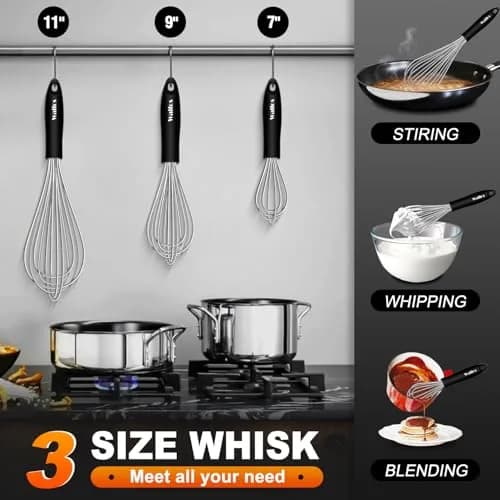 Walfos Stainless Steel Balloon Whisk Set (7"+9"+11") | 3-Piece Heavy Duty Egg Frother for Cooking thumbnail 7