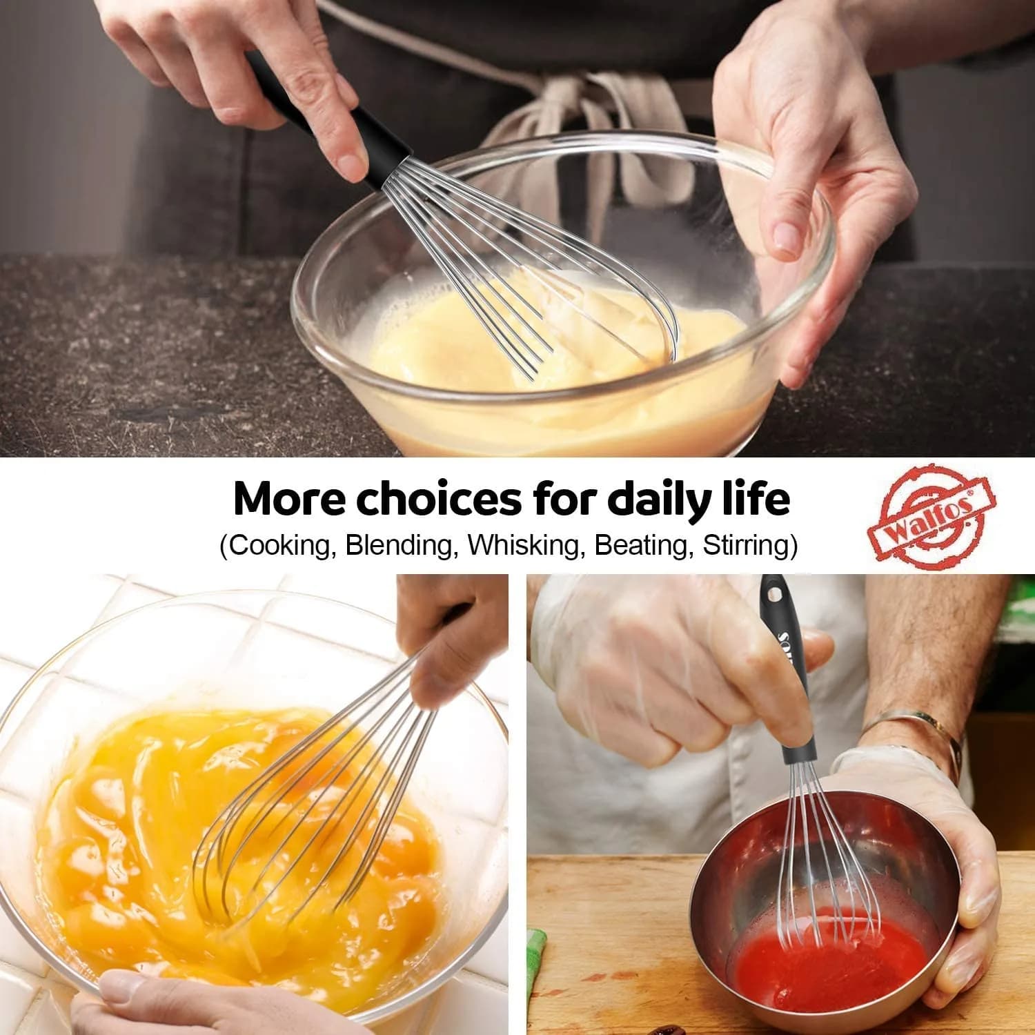 Walfos Stainless Steel Balloon Whisk Set (7"+9"+11") | 3-Piece Heavy Duty Egg Frother for Cooking - view 8