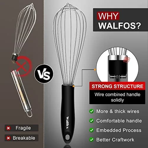 Walfos Stainless Steel Balloon Whisk Set (7"+9"+11") | 3-Piece Heavy Duty Egg Frother for Cooking thumbnail 3