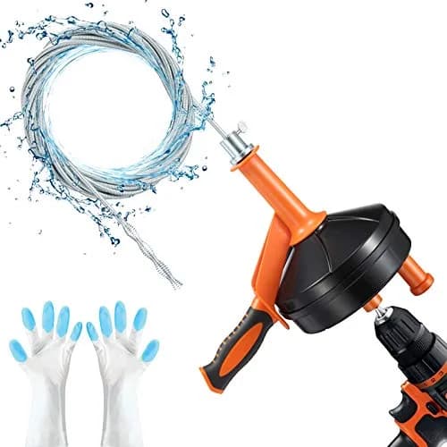 BACEYIOU Orange Drain Auger with Drill Adapter, 7.5m (25ft) Flexible Plumbing Snake | Clog Remover for Kitchen, Bathroom, Shower Sink thumbnail 1