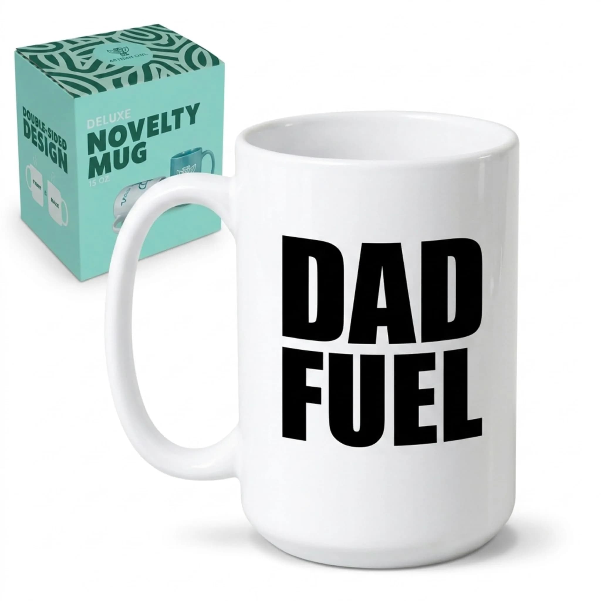 Artisan Owl Dad Fuel Coffee Mug 443ml (15oz) | Funny Ceramic Cup for Father, Husband, Expecting Dad — White