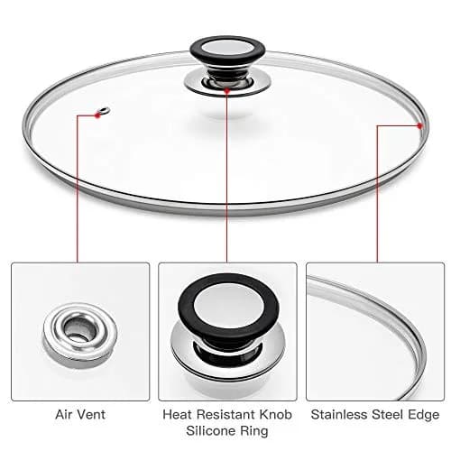 ELKKNOVE Glass Lid for Frying Pan 24cm | Tempered Glass with Silicone Ring & Handle thumbnail 3