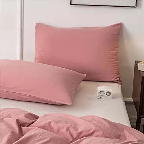 Janlive Washed Cotton Duvet Cover King | Ultra Soft 100% Cotton Solid Color Rose | Zipper Closure (70-120 chars) thumbnail 5