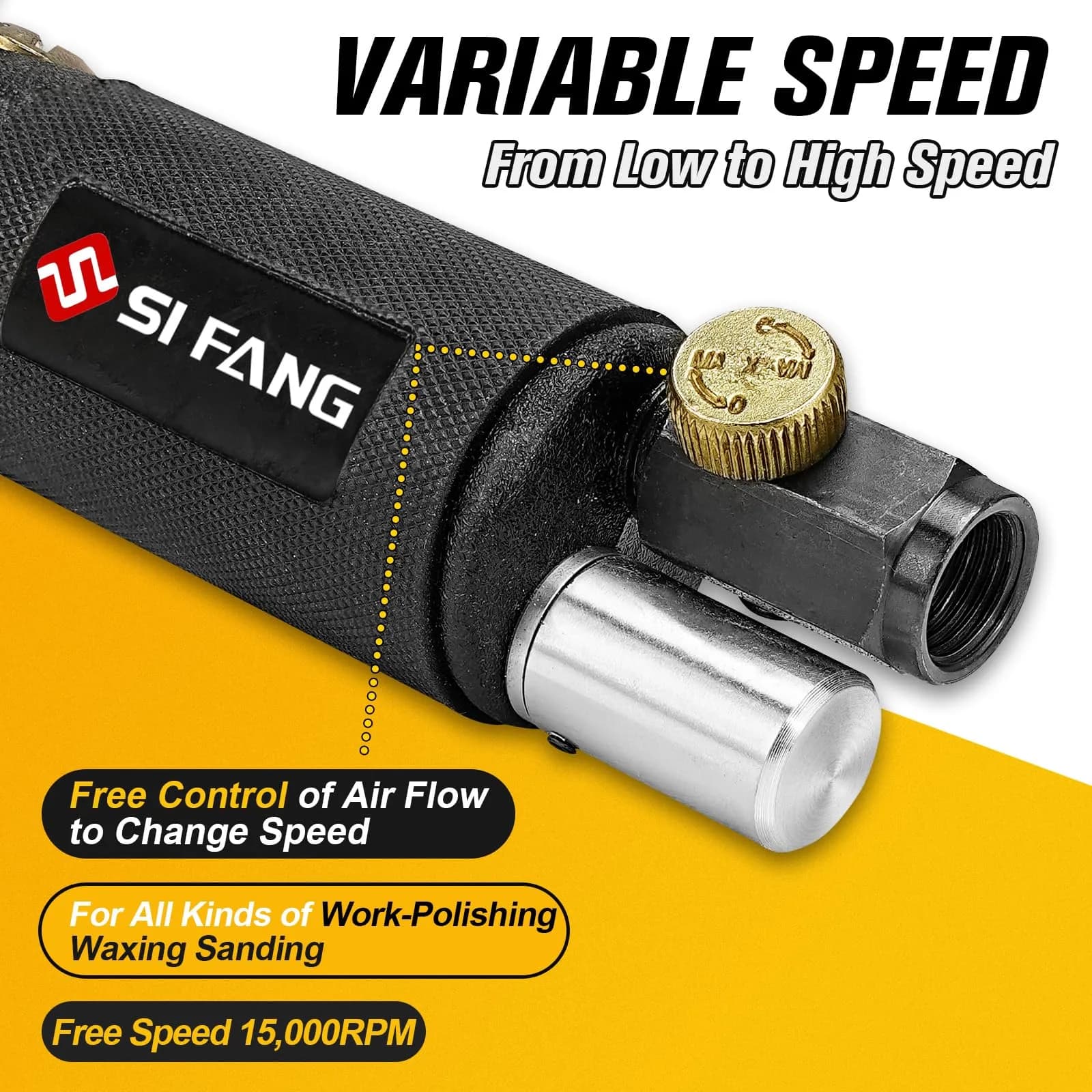 SI FANG 1'' 2'' 3'' Mini Random Orbital Air Sander Kit | 748g (1.65 lb) Pneumatic DA Polisher - view 5