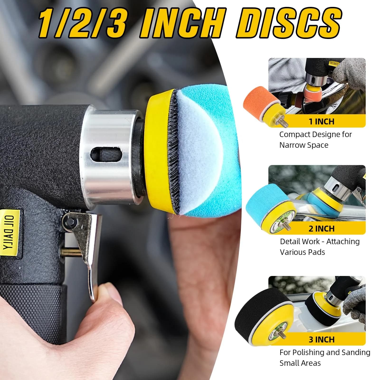 SI FANG 1'' 2'' 3'' Mini Random Orbital Air Sander Kit | 748g (1.65 lb) Pneumatic DA Polisher - view 2