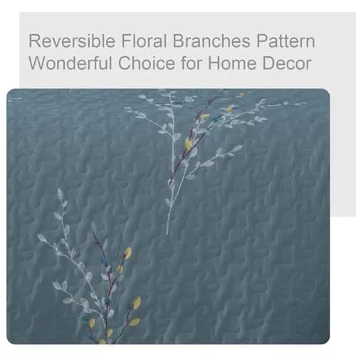 Exclusivo Mezcla Reversible Boho Quilts Queen Size Blue | All-Season Floral Microfiber Bedding thumbnail 4